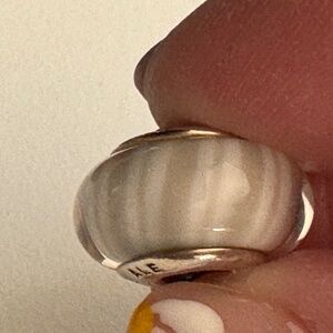 Retired Pandora Grey Candy Stripe Glass Bead
